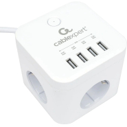 Сетевой фильтр Cablexpert Cube 3р/1,5м, 10А, 4хUSB, белый(CUBE-3-U4-W-1.5)