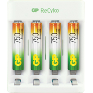 Зарядное устройство GP E411/75AAAHCCS-2CR1, 4 слота + 4 акк. 750 mAh